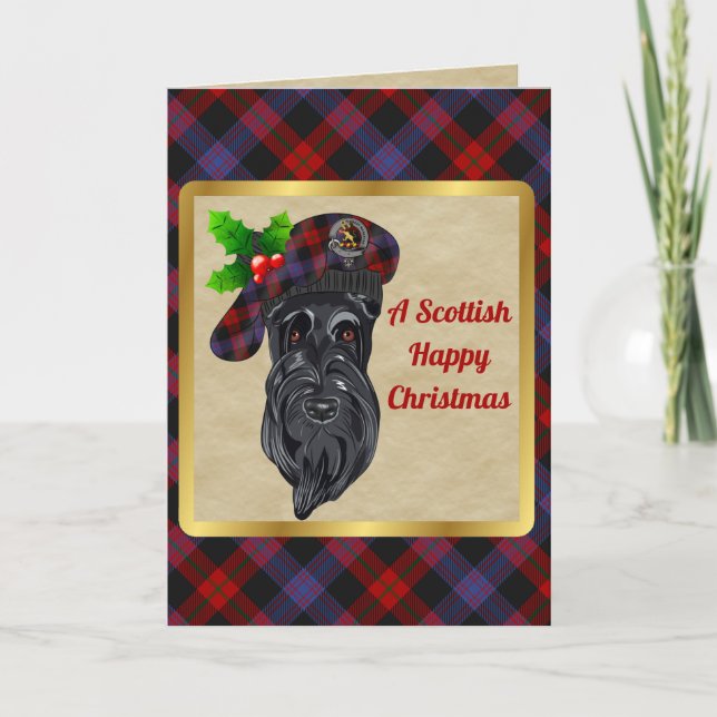 Broun/Brown Badge & Tartan Personalised Xmas Card (Front)