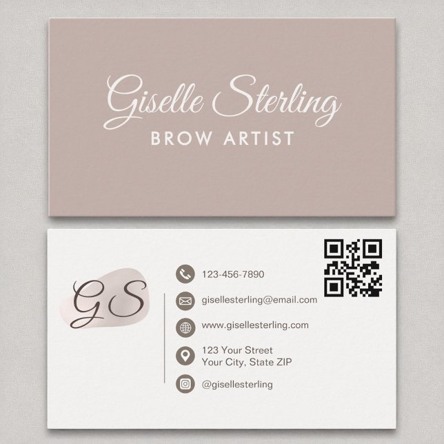 Brow Artist Blush Mauve Modern Elegant QR Code Business Card (Creator Uploaded)