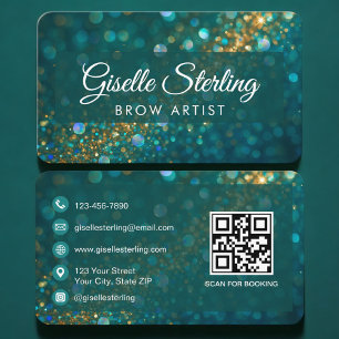 Brow Artist Green Gold QR Code Professional Business Card