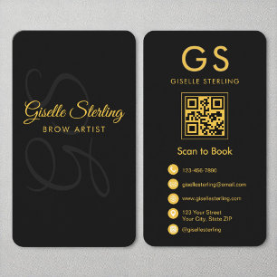 Brow Artist Monogram Black Gold QR Code Beauty Business Card