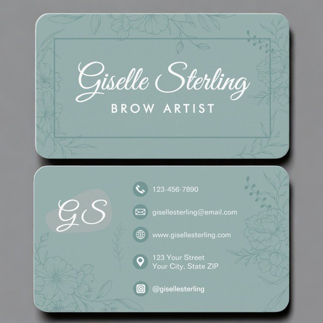 Brow Artist Teal Green Floral Business Card (Creator Uploaded)