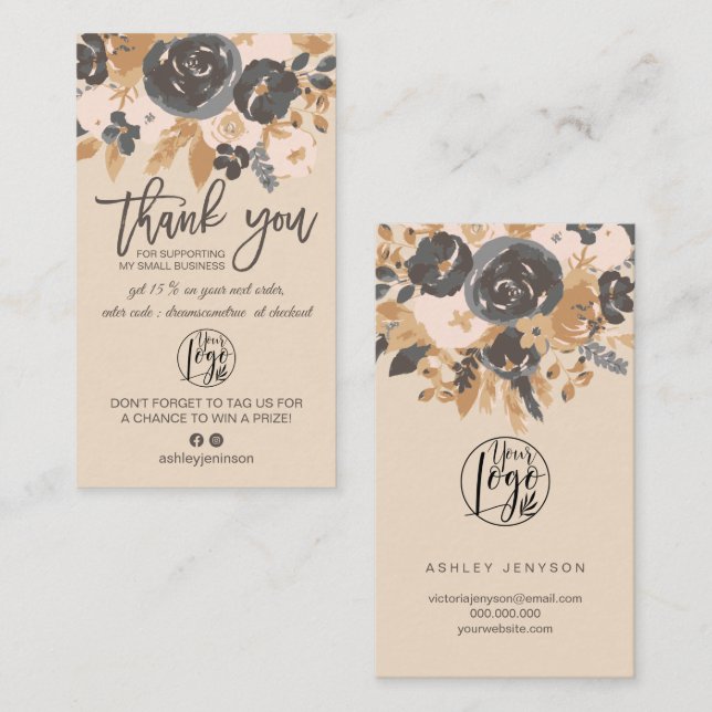 brow blush boho floral script logo order thank you business card (Front/Back)