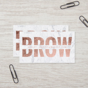 Brow cut out faux rose gold typography marble business card