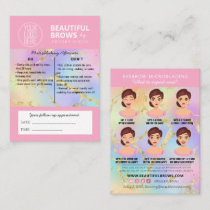 Brow Microblading Aftercare & Appointment Marble B Business Card