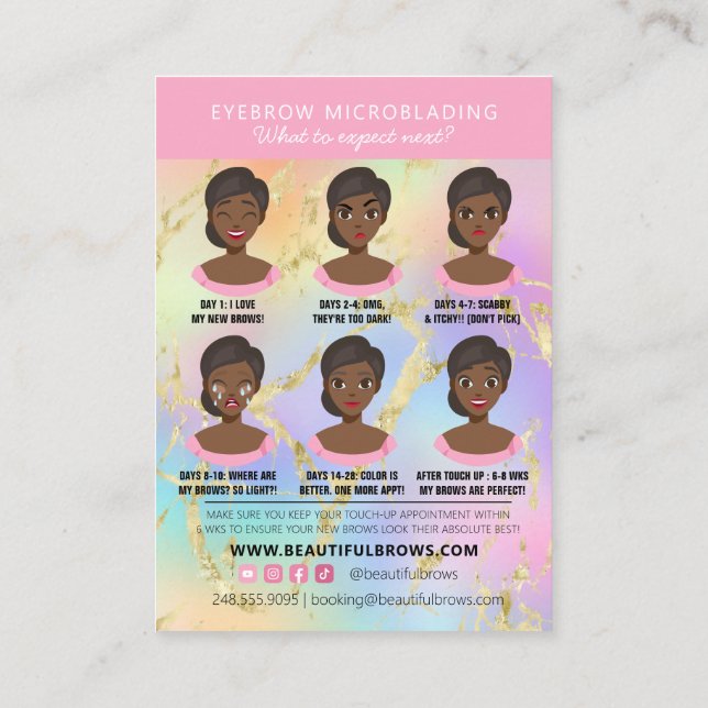 Brow Microblading Aftercare & Appointment Marble  Business Card (Back)