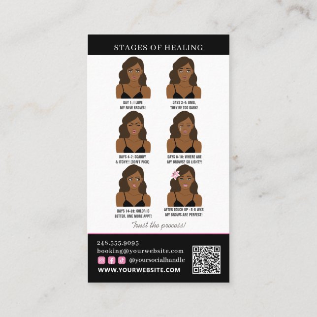 Brow Microblading Aftercare & Appointment Reminder Business Card (Back)