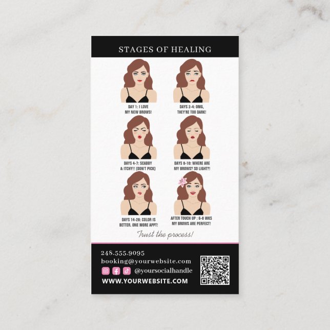 Brow Microblading Aftercare & Appointment Reminder Business Card (Back)