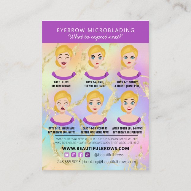 Brow Microblading Aftercare & Appointment Reminder Business Card (Back)