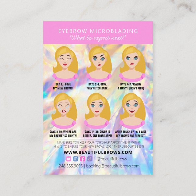 Brow Microblading Aftercare Crystal Holographic Bu Business Card (Back)