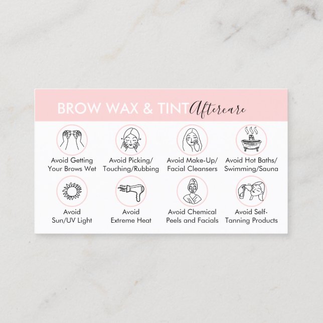 Brow Wax Tint Aftercare Instruction Business Card (Back)