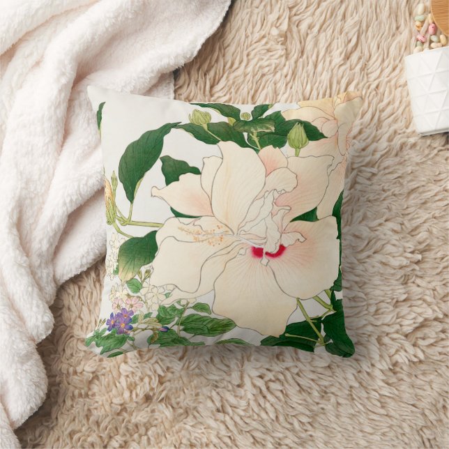 Browallia & Hibiscus Flowers -Japanese woodblock   Cushion (Blanket)