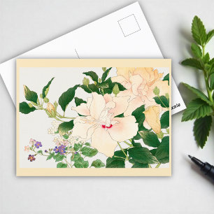 Browallia & Hibiscus Flowers -Japanese woodblock Postcard