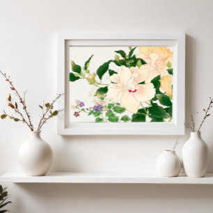 Browallia & Hibiscus Flowers -Japanese woodblock Poster