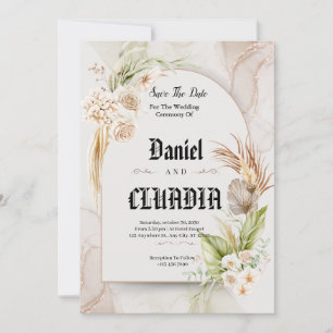 Browen and cream flower water colour wedding save the date