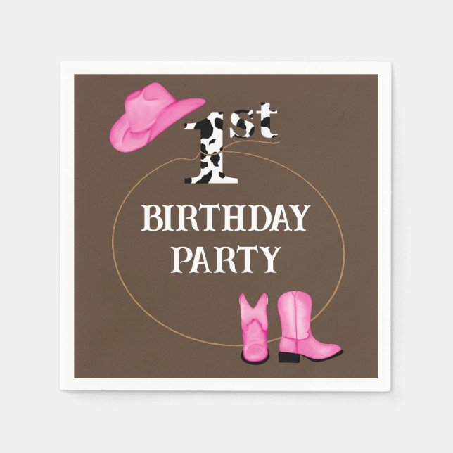 Brown 1st Birthday Party or Custom Text  Napkin (Front)