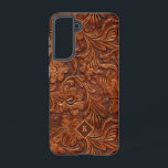 Brown 3-D tooled leather floral pattern 2 monogram Samsung Galaxy Case<br><div class="desc">Cool tooled 3-D floral leather two,  seamless pattern. Customisable monogram.</div>