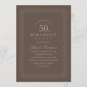 Brown 50th Birthday Party Elegant Simple & Classy Invitation