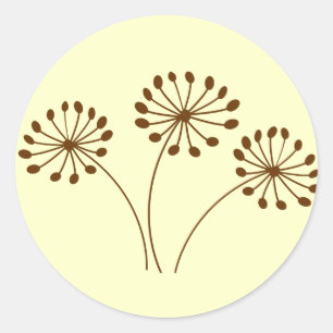 Brown Abstract Dandelion Floral Classic Round Sticker