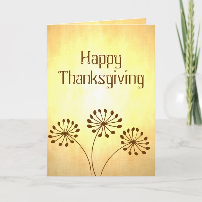 Brown Abstract Dandelion Floral Holiday Card (Front)