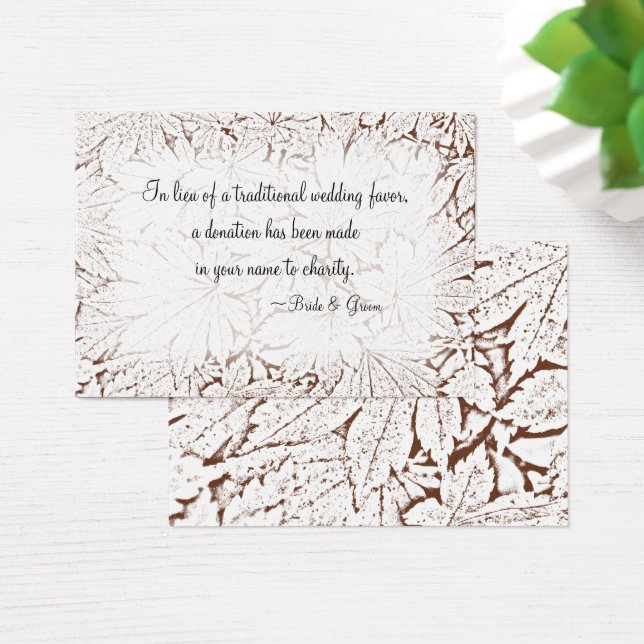 Brown Abstract Leaves Wedding Charity Favour Card (Desk)