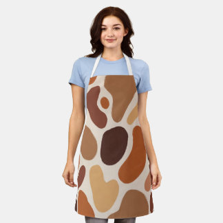 Brown Abstract Organic Shapes Print All-Over Print Apron