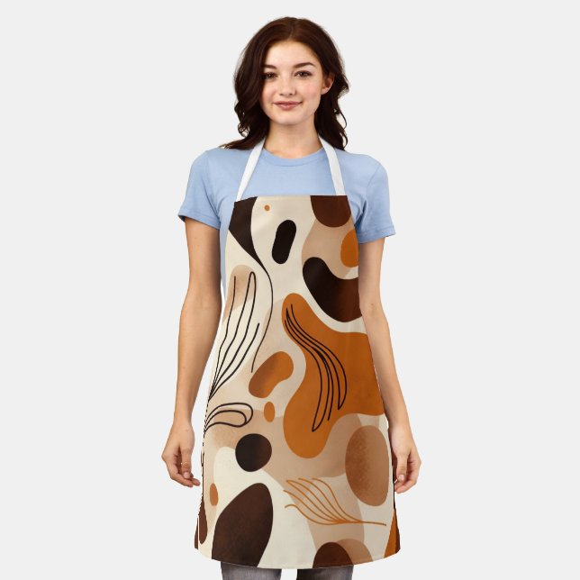Brown Abstract Organic Shapes Print All-Over Print Apron (Worn)