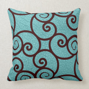 Brown Abstract Pattern on a Teal  on Teal Pattern Cushion