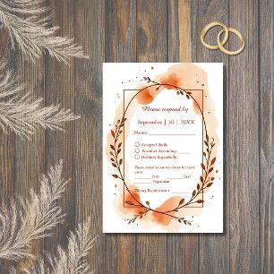 brown abstract rustic Boho Watercolor wreath RSVP Card