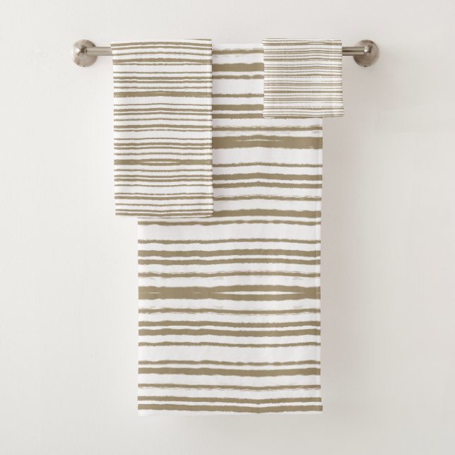 Brown Abstract Stripes Modern Minimalist Bath Towel Set (Insitu)
