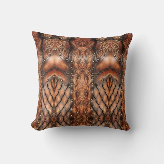 Brown abstract Viking armor leather print Cushion (Front)
