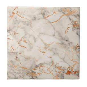 Brown Accents and White Abstract Pattern Ceramic Tile