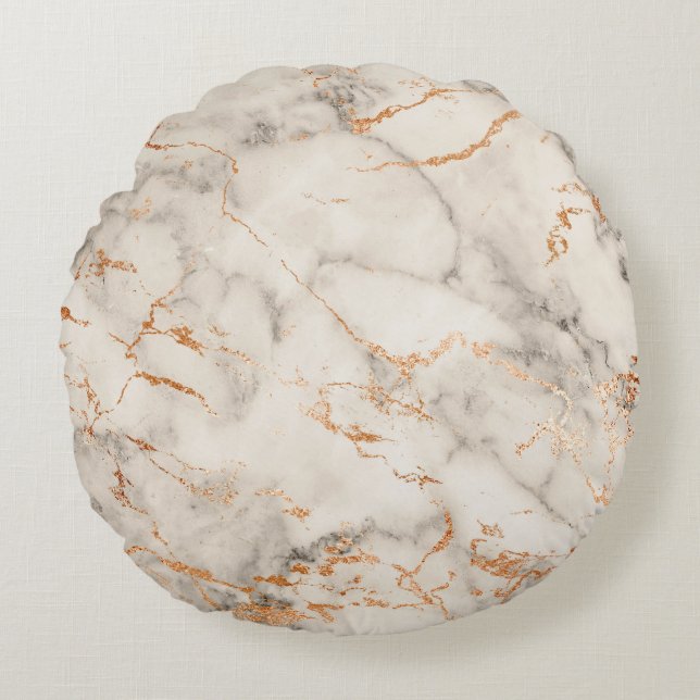 Brown Accents and White Abstract Pattern Round Cushion (Front)