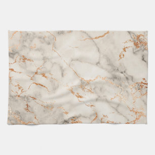 Brown Accents and White Abstract Pattern Tea Towel