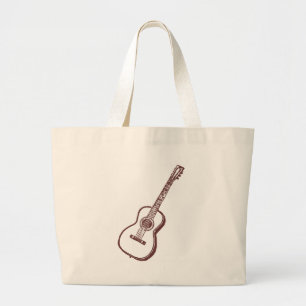Brown Acoustic Classical Guitar Large Tote Bag