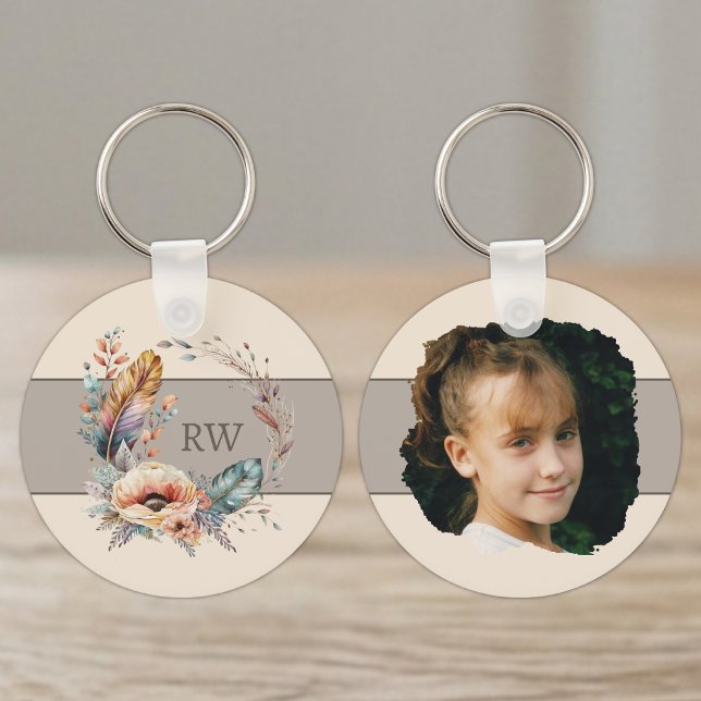 Brown add initial floral photo key ring (Creator Uploaded)