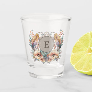 Brown add initial floral shot glass