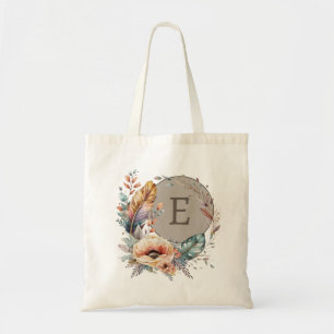 Brown add initial floral tote bag