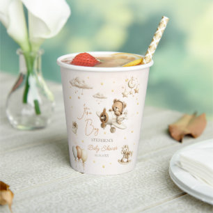 Brown Aeroplane Teddy Bear Boy Baby Shower Paper Cups