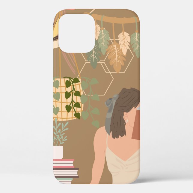 Brown Aesthetic Woman Reading Book Case-Mate iPhone Case (Back)