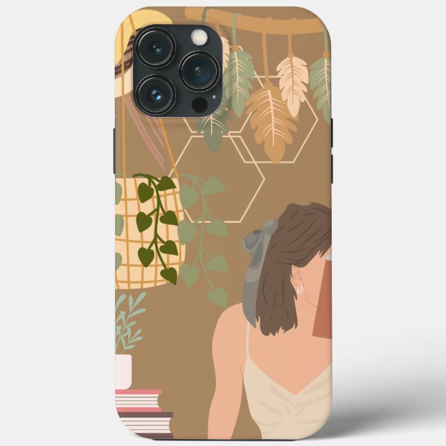 Brown Aesthetic Woman Reading Book Case-Mate iPhone Case (Back)