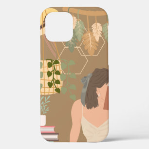 Brown Aesthetic Woman Reading Book iPhone 12 Case