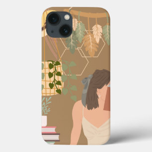 Brown Aesthetic Woman Reading Book iPhone 13 Case