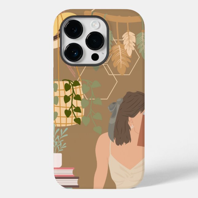 Brown Aesthetic Woman Reading Book Case-Mate iPhone Case (Back)