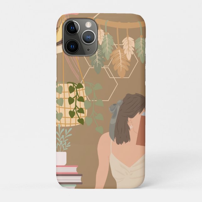 Brown Aesthetic Woman Reading Book Case-Mate iPhone Case (Back)