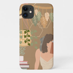 Brown Aesthetic Woman Reading Book iPhone 11 Case