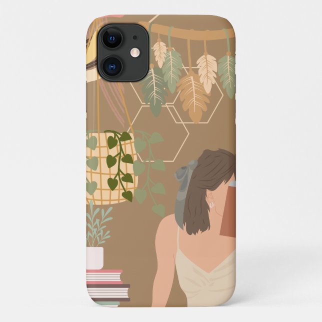 Brown Aesthetic Woman Reading Book Case-Mate iPhone Case (Back)