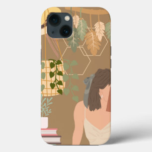 Brown Aesthetic Woman Reading Book iPhone 13 Case