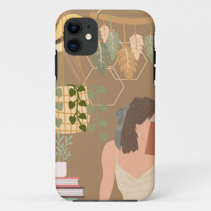 Brown Aesthetic Woman Reading Book iPhone 11 Case