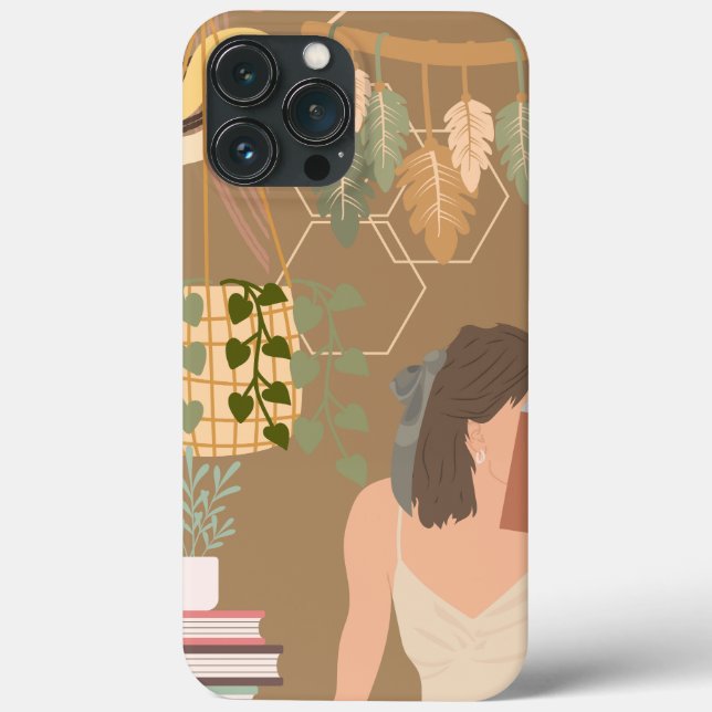Brown Aesthetic Woman Reading Book Case-Mate iPhone Case (Back)