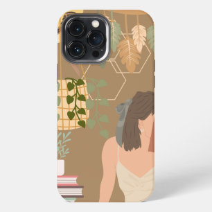 Brown Aesthetic Woman Reading Book iPhone 13 Pro Max Case